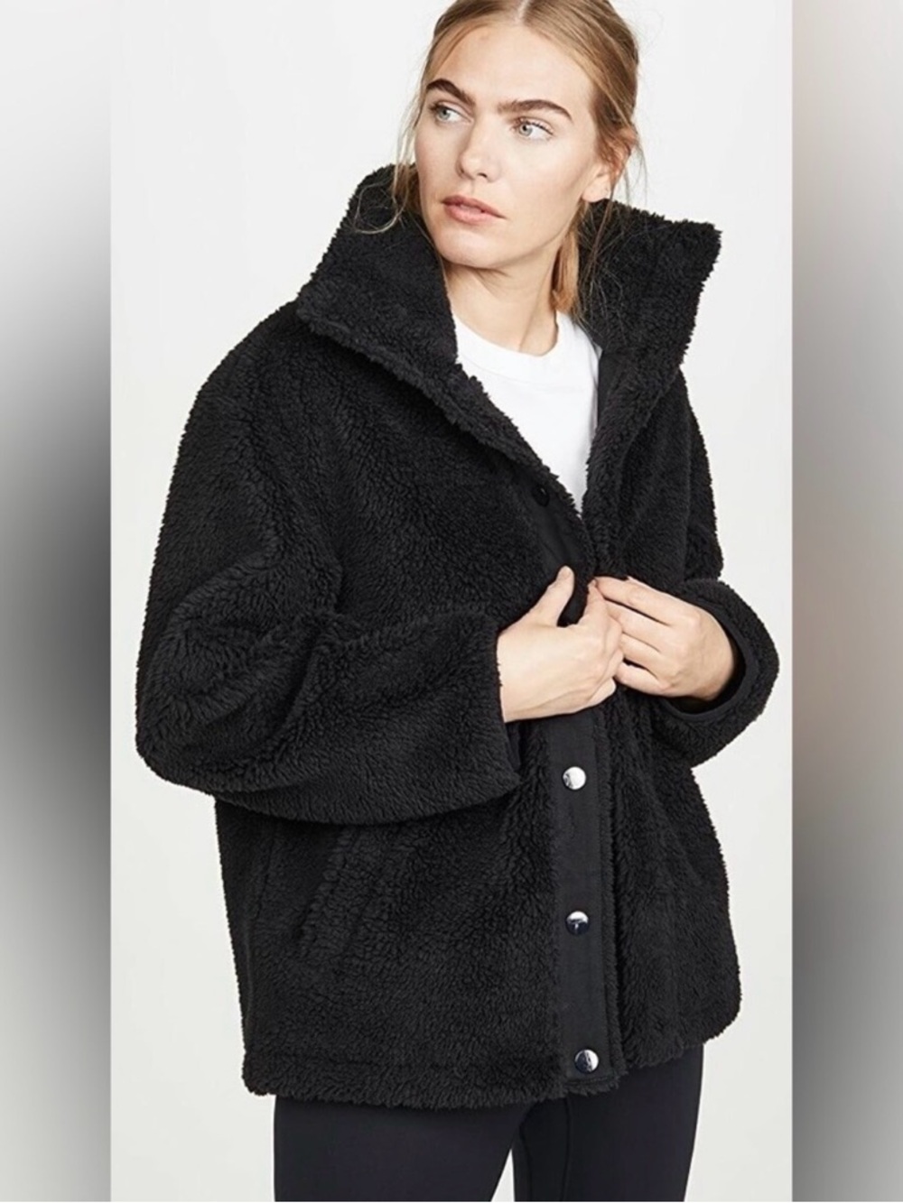 Anthropologie Varley Clemson Oversized Fleece Fuzzy Jacket in Black XS